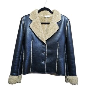 Vintage Future Ozbek Italy Leather Lambs Wool Biker Jacket Brown Tan Motorcycle